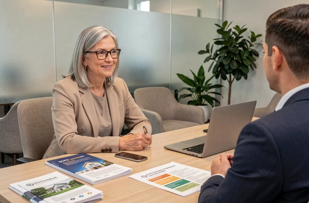 Femme en réunion de conseil financier pour choisir le meilleur placement SCPI selon son profil