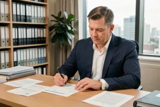 Investisseur professionnel analysant des documents financiers sur une SCPI avant d'investir