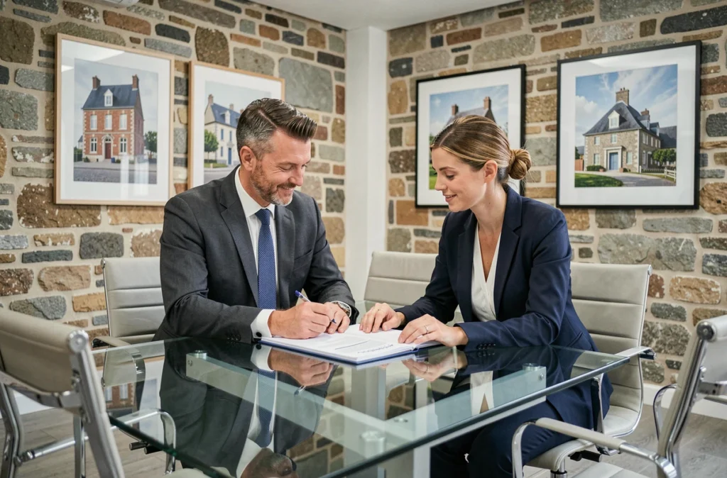 Les agents Le Calvez et Marquette de l'agence Allianz Rennes Saint-Hélier en réunion de travail