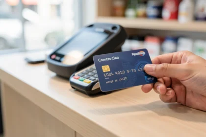 Carte bancaire présentée devant un terminal de paiement en magasin
